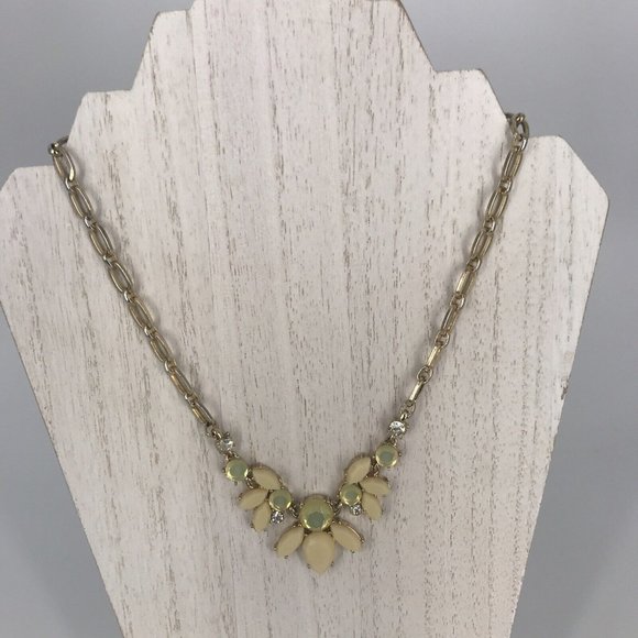 Ann Klein Neutral Beige  Gold Tone pale‎ Yellow Crystals Pendant 16"  Necklace - Picture 2 of 10